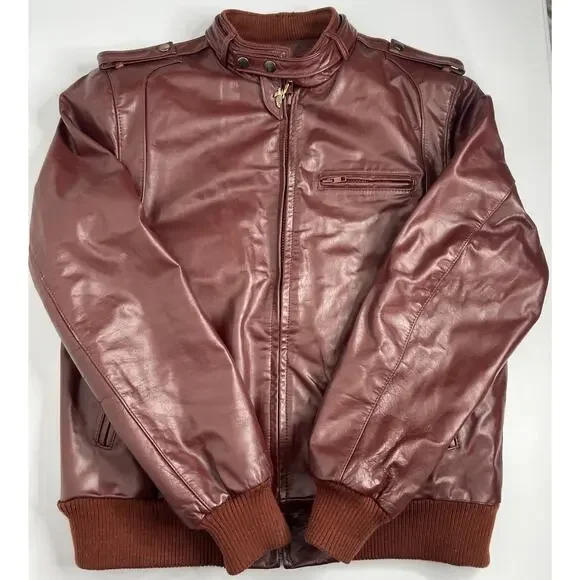 Vintage 70’s Berman’s Leather Burgundy Lined Bomber Jacket Size 42